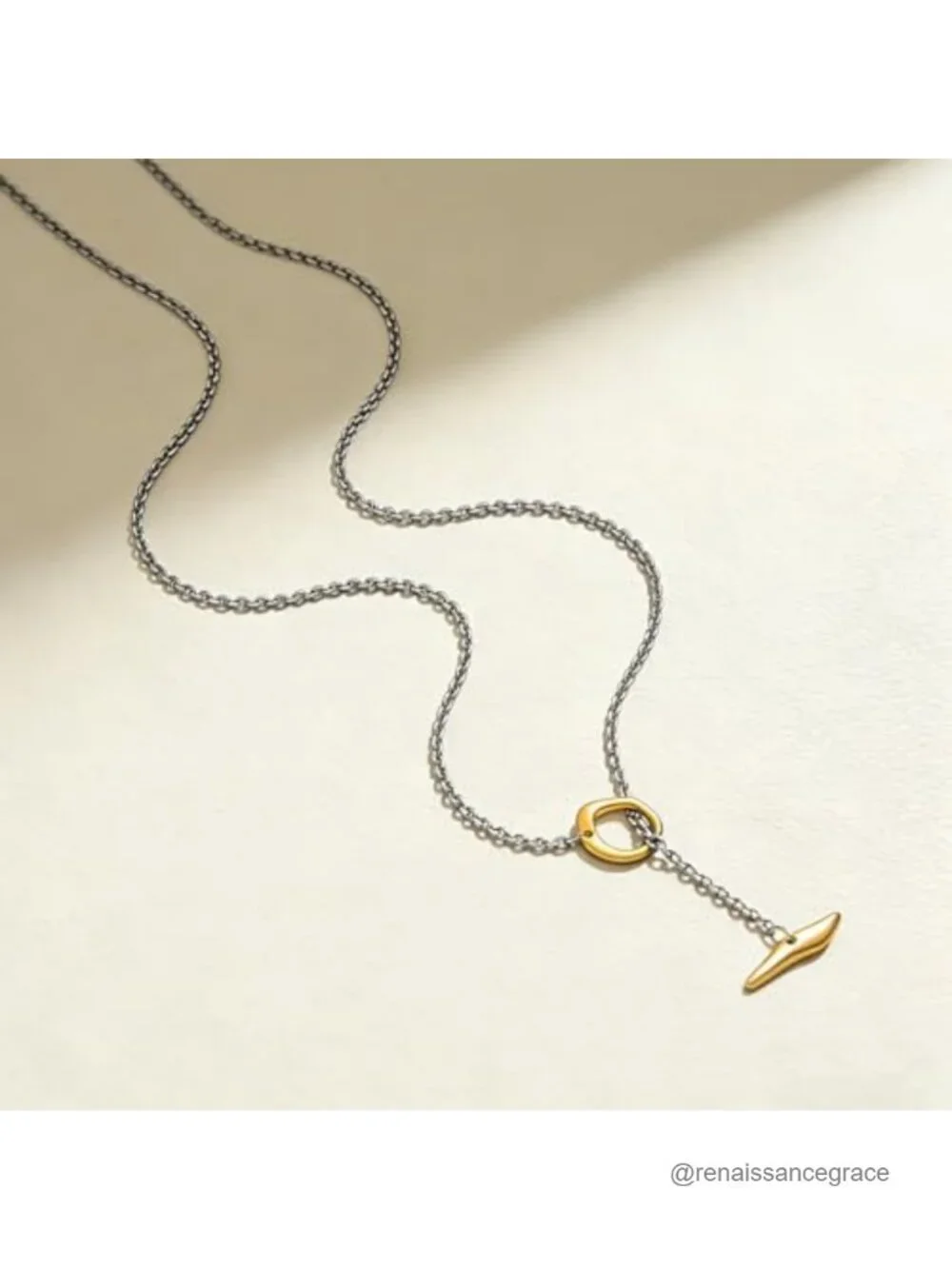 Two Tone Lariat Y Necklace Women Silver Gold Adjustable Layered Chain Dainty